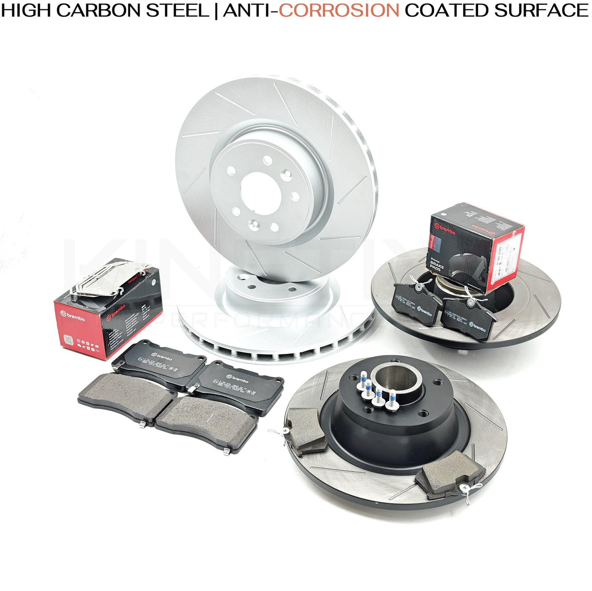 FOR RENAULT MEGANE SPORT RS265 FRONT REAR GROOVED BRAKE DISCS BREMBO PADS FR RR