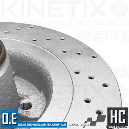 FOR RENAULT MEGANE 2.0 SPORT CUP 225 DRILLED REAR BRAKE DISCS ABS BEARINGS KIT