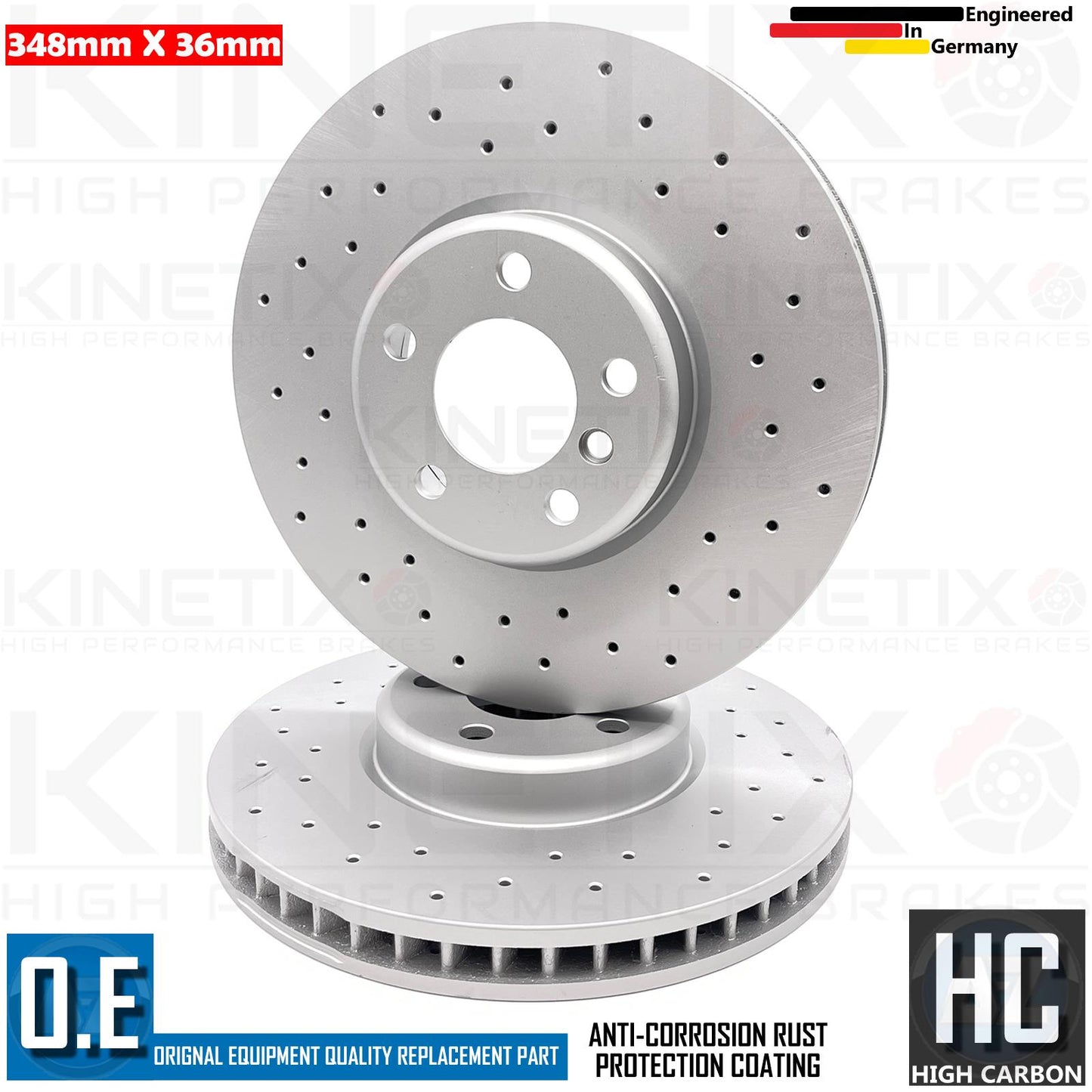 TX105 FOR BMW 5/6/7 SERIES M SPORT CROSS DRILLED FRONT BRAKE DISCS PAIR 348mm