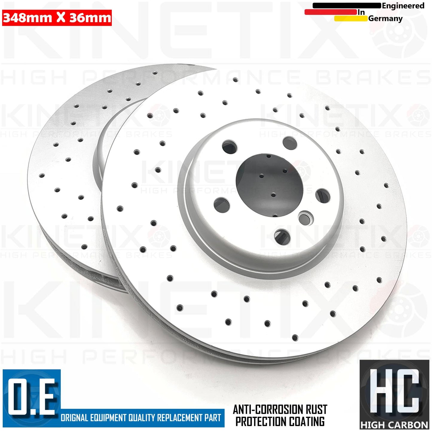 TX105 FOR BMW 5/6/7 SERIES M SPORT CROSS DRILLED FRONT BRAKE DISCS PAIR 348mm