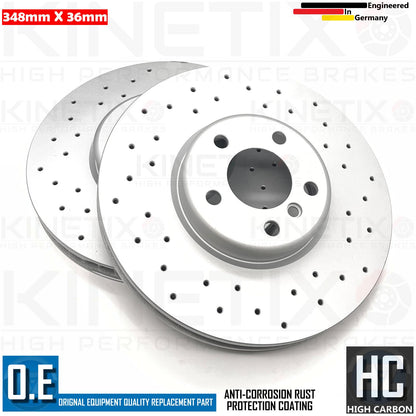 TX105 FOR BMW 5/6/7 SERIES M SPORT CROSS DRILLED FRONT BRAKE DISCS PAIR 348mm