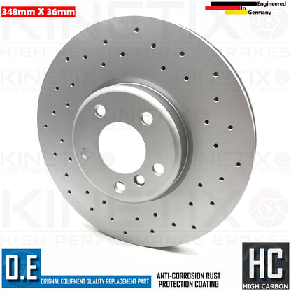 TX105 FOR BMW 5/6/7 SERIES M SPORT CROSS DRILLED FRONT BRAKE DISCS PAIR 348mm
