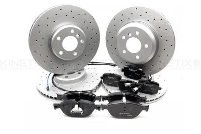 FOR BMW 730D 740d F01 CROSS DRILLED BRAKE DISCS BRAKE PADS FRONT REAR SENSORS
