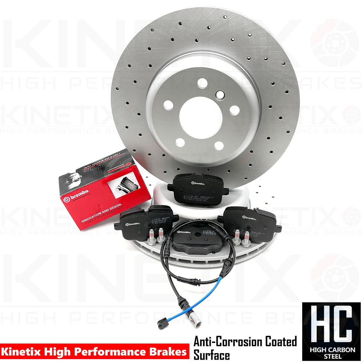 FOR BMW 5 SERIES F07 REAR CROSS DRILLED BRAKE DISCS BREMBO PADS WIRE 345mm