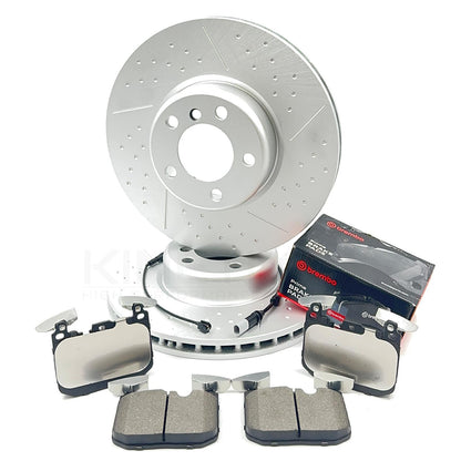 FOR BMW M140i F20 DIMPLED GROOVED FRONT BRAKE DISCS BREMBO PADS & WIRE SENSOR