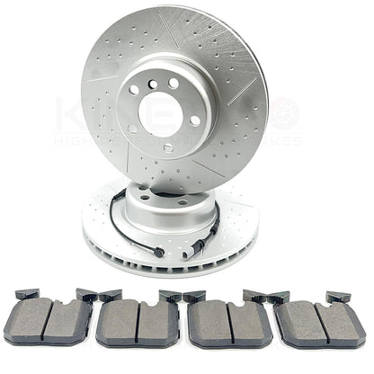 FOR BMW M135i F20 FRONT DIMPLED GROOVED BRAKE DISCS PADS WEAR WIRE SENSOR 340mm