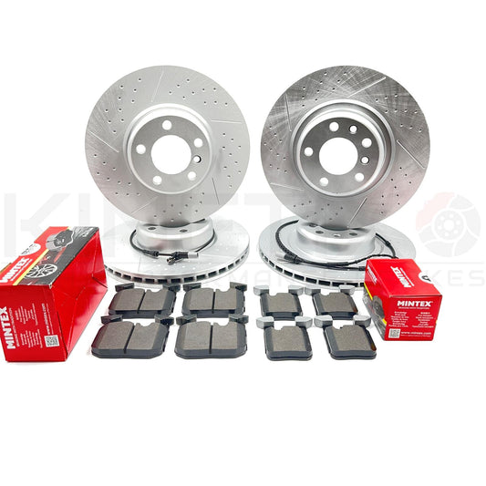 FOR BMW 225d M SPORT FRONT REAR BRAKE DISCS MINTEX PADS SENSORS 340mm 345mm