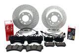 FOR PORSCHE CAYENNE S 4.5 4.8 DRILLED FRONT REAR BRAKE DISCS APEC PADS SENSORS