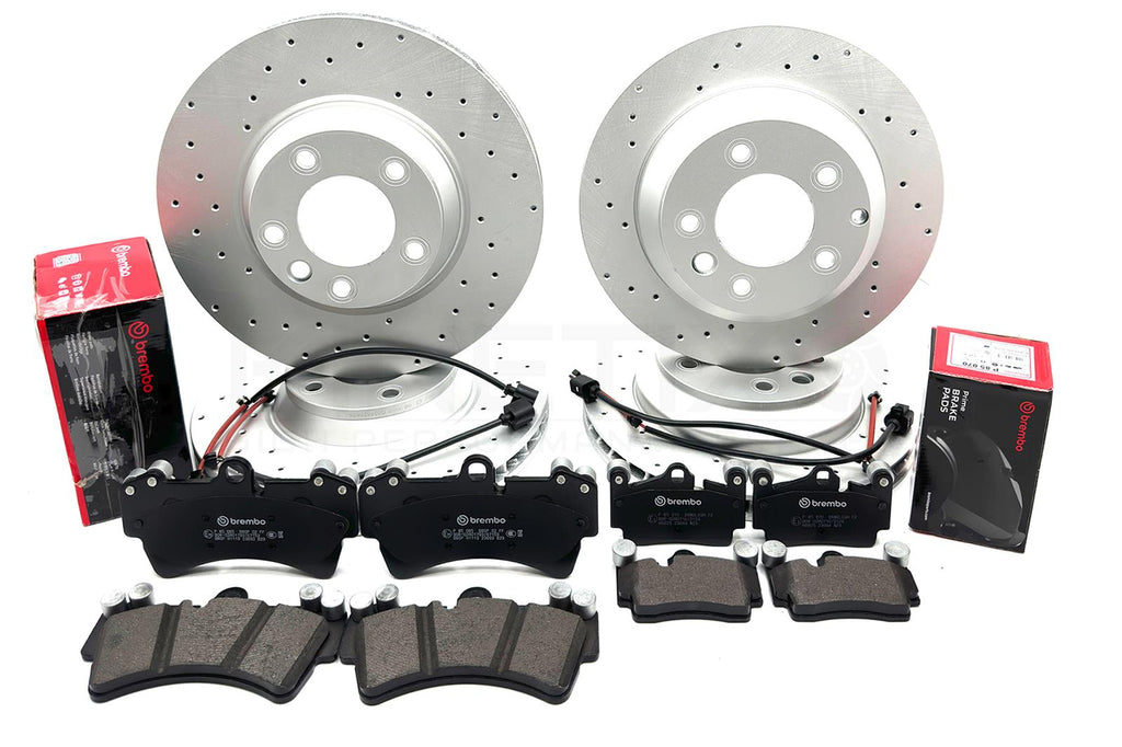 FOR PORSCHE CAYENNE S 4.8 DRILLED FRONT REAR BRAKE DISCS BREMBO PADS SENSORS