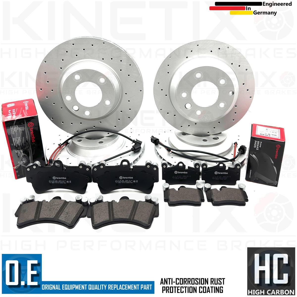 FOR VW TOUAREG 3.6 V6 DRILLED FRONT REAR BRAKE DISCS BREMBO PADS WEAR SENSORS