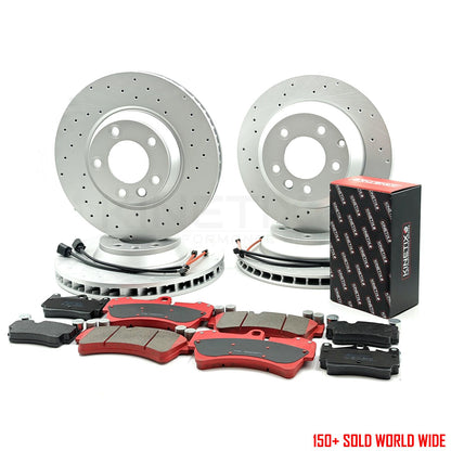 FOR AUDI Q7 VW TOUAREG PORSCHE CAYENNE CROSS DRILLED PERFORMANCE FRONT REAR BRAKE DISCS CERAMIC RACING PADS & WEAR WIRE SENSOR LEADS 350mm 330mm