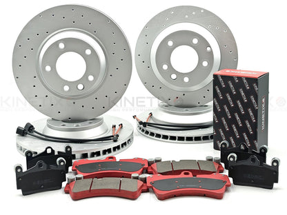 FOR Q7 CAYENNE TOUAREG FRONT REAR CROSS DRILLED PERFORMANCE BRAKE DISCS CERAMIC RACING PADS & WEAR WIRE SENSOR LEADS 350mm 330mm