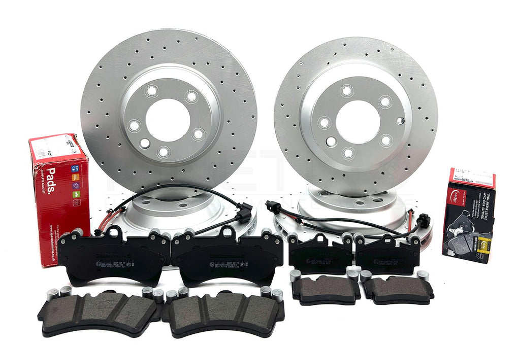 FOR Q7 CAYENNE TOUAREG CROSS DRILLED FRONT REAR BRAKE DISCS APEC PADS SENSORS