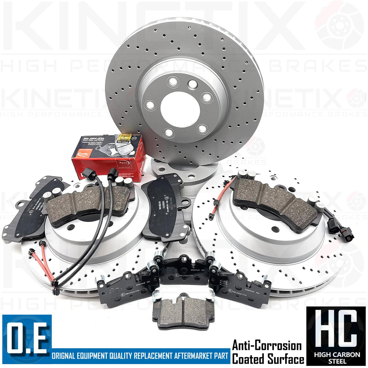 FOR AUDI Q7 3.6 FSI 06-10 DRILLED FRONT REAR BRAKE DISCS APEC PADS WIRE SENSORS