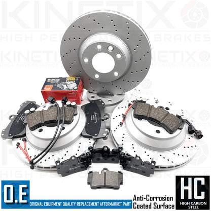 FOR AUDI Q7 3.6 FSI 06-10 DRILLED FRONT REAR BRAKE DISCS APEC PADS WIRE SENSORS