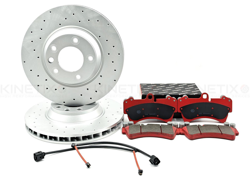 FOR AUDI Q7 3.0 TDI 06-2015 DRILLED FRONT BRAKE DISCS PADS WEAR SENSORS 350mm