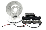 FOR AUDI Q7 3.0 TDI 2006-2015 DRILLED FRONT BRAKE DISCS BREMBO PADS SENSORS