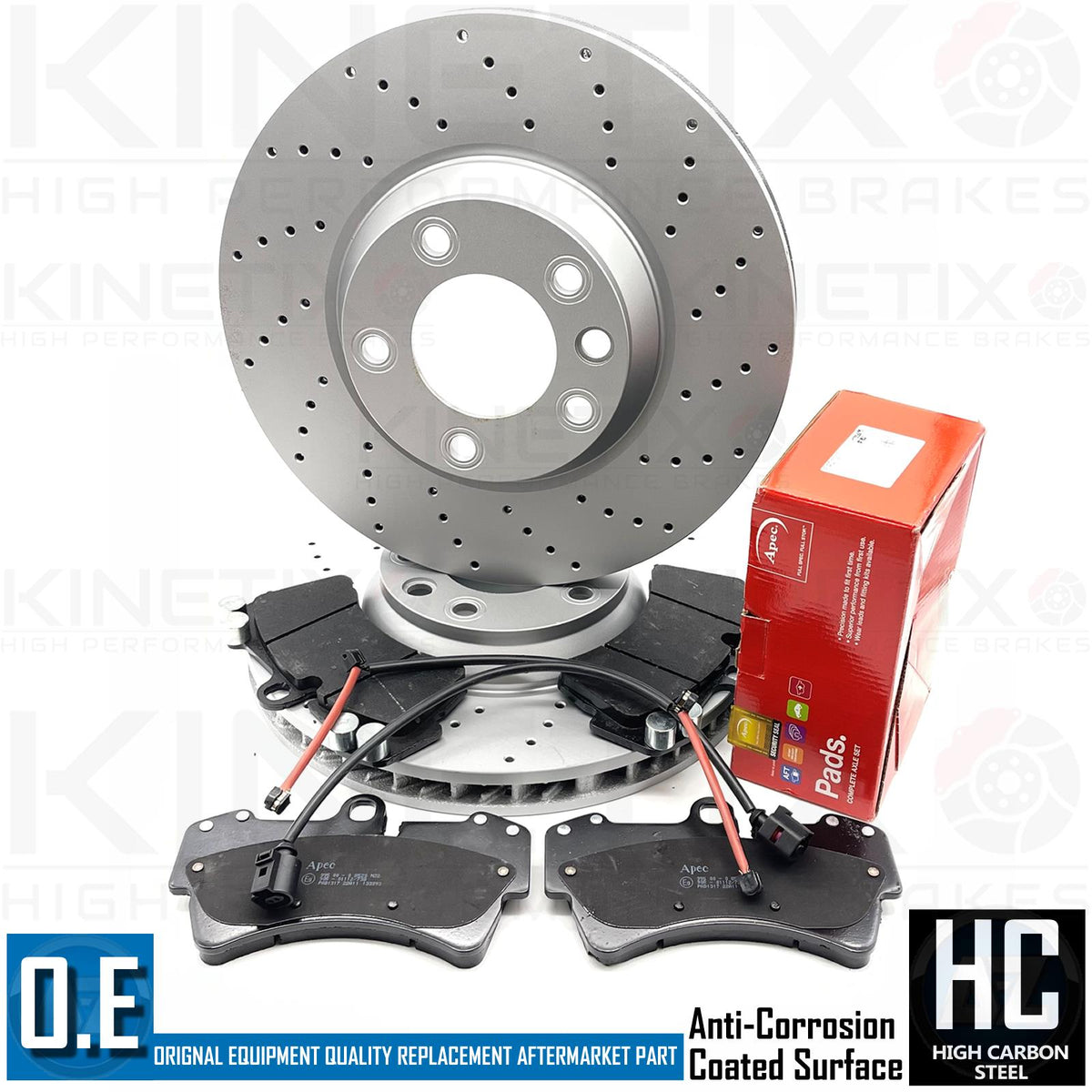 FOR PORSCHE CAYENNE 3.2/3.6/4.8 DRILLED FRONT BRAKE DISCS APEC PADS SENSORS