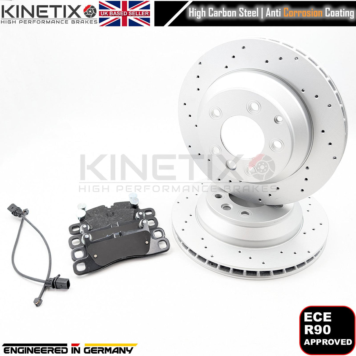 FOR VW TOUAREG 3.0 TDI 2010-2018 V6 DRILLED REAR BRAKE DISCS PADS SENSORS 330mm