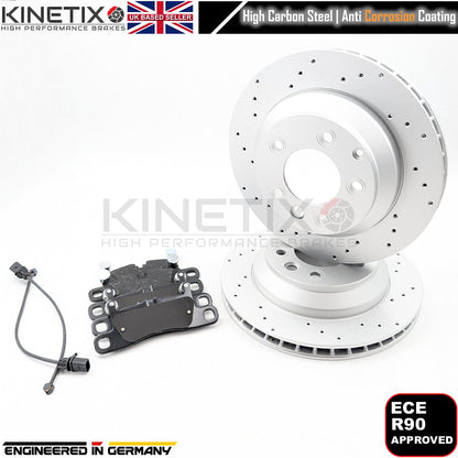 FOR VW TOUAREG 3.0 TDI 2010-2018 V6 DRILLED REAR BRAKE DISCS PADS SENSORS 330mm