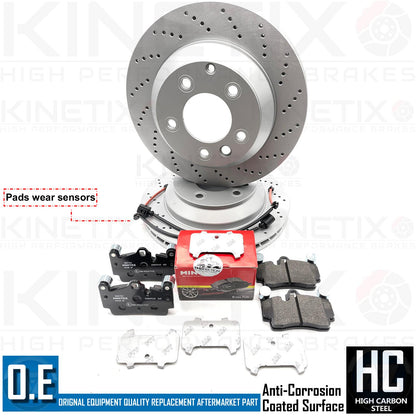 FOR AUDI Q7 3.2 3.6 2006-2015 DRILLED REAR BRAKE DISCS MINTEX PADS SENSORS 330mm