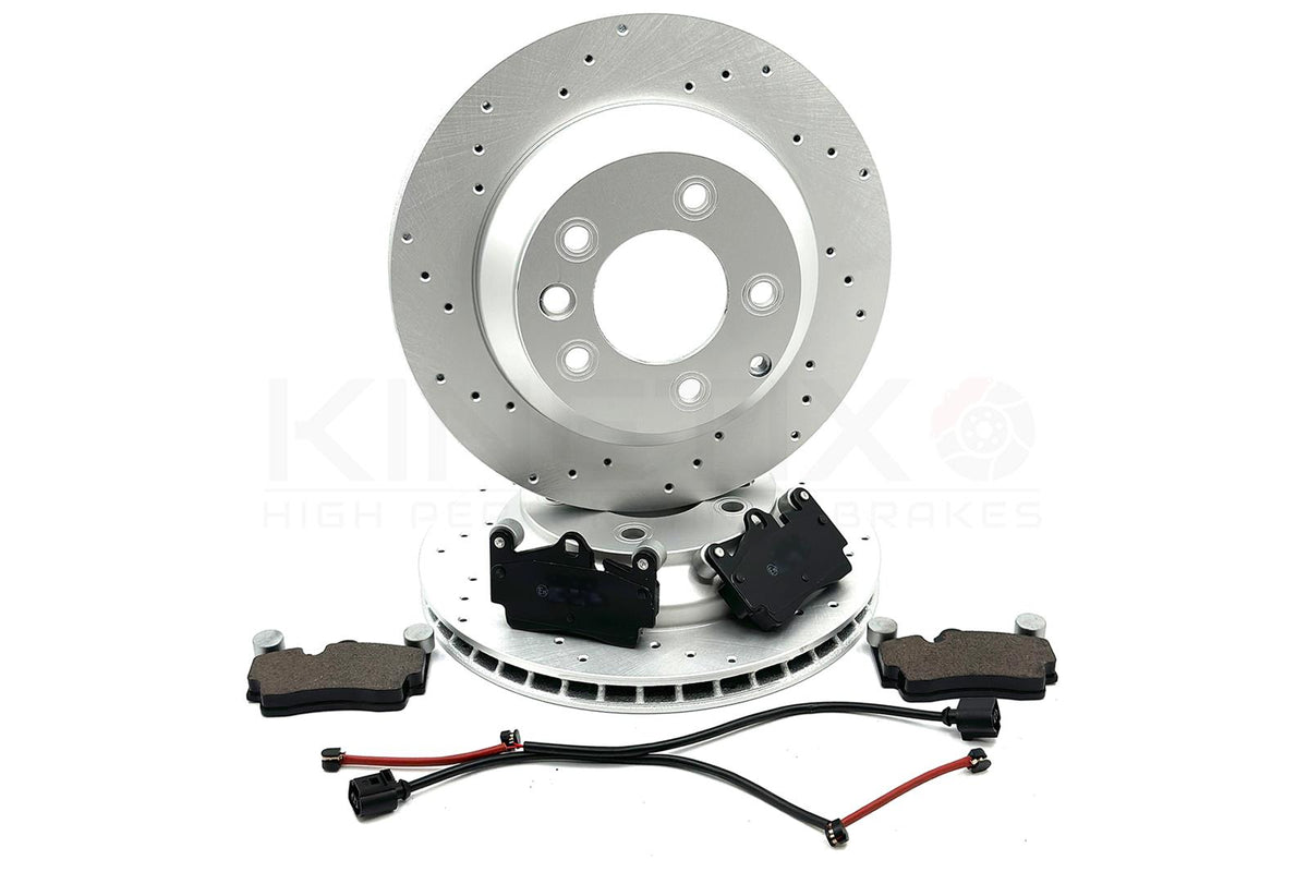 FOR AUDI Q7 3.6 FSI 2006 - 2010 DRILLED REAR BRAKE DISCS PADS SENSORS 330mm