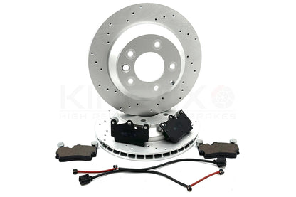 FOR AUDI Q7 3.0 TDI 2006 - 2015 DRILLED REAR BRAKE DISCS PADS SENSORS 330mm
