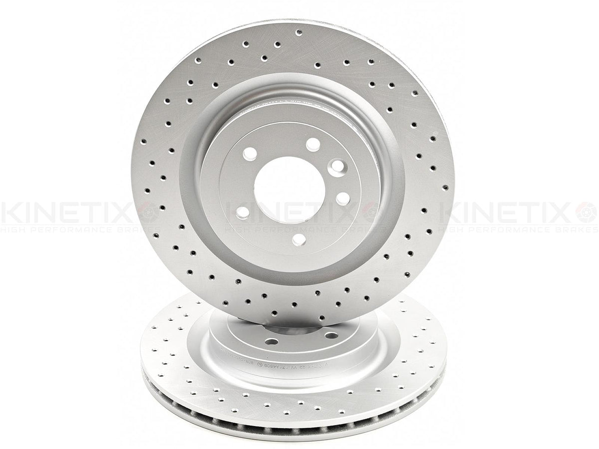 FOR LAND ROVER DEFENDER 3.0 P300 Si4 REAR CROSS DRILLED BRAKE DISCS PAIR 365mm