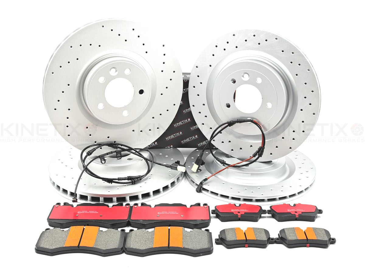 FOR RANGE ROVER VOGUE AUTOBIOGRAPHY FRONT REAR DRILLED BRAKE DISCS PADS SENSORS