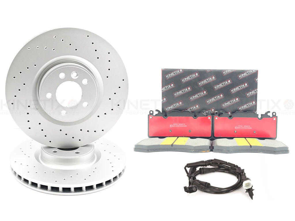 FOR RANGE ROVER 5.0 V8 SV DRILLED FRONT BRAKE DISCS CERAMIC PADS SENSOR 380mm