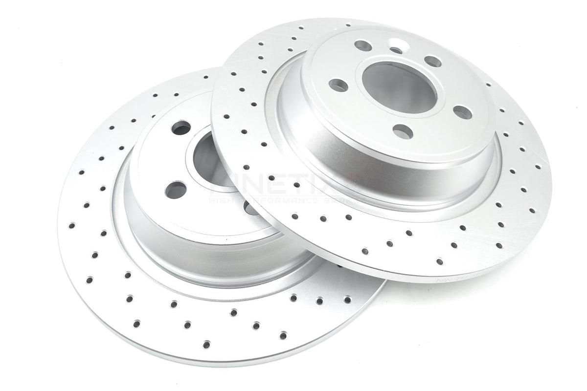 FOR FORD FOCUS 2.5 RS RS500 MK2 CROSS DRILLED REAR BRAKE DISCS 302mm *SOLID*