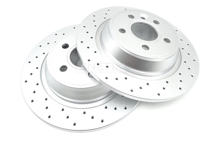FOR FORD FOCUS 2.5 RS RS500 MK2 CROSS DRILLED REAR BRAKE DISCS 302mm *SOLID*