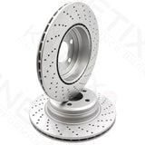 FOR BMW 325d F30 F31 M SPORT DRILLED REAR BRAKE DISCS MINTEX PADS WIRE 330mm