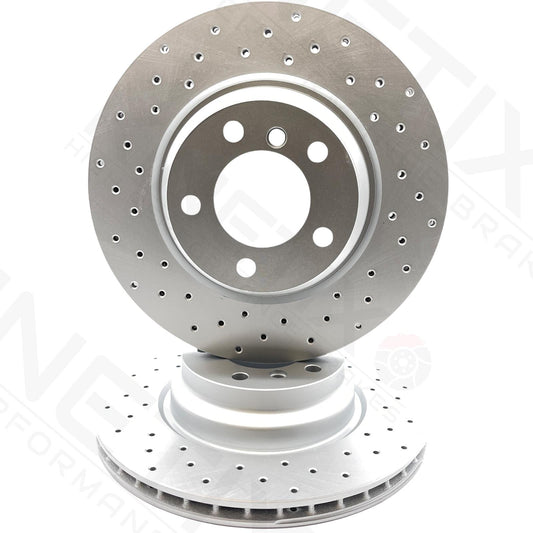 FOR BMW 325d M SPORT E90 E91 E92 E93 FRONT CROSS DRILLED BRAKE DISCS PAIR 330mm