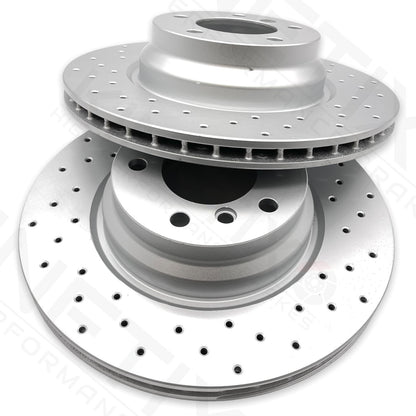 FOR BMW 1 SERIES 123d M SPORT FRONT DRILLED BRAKE DISCS BREMBO PADS SENSOR 330mm