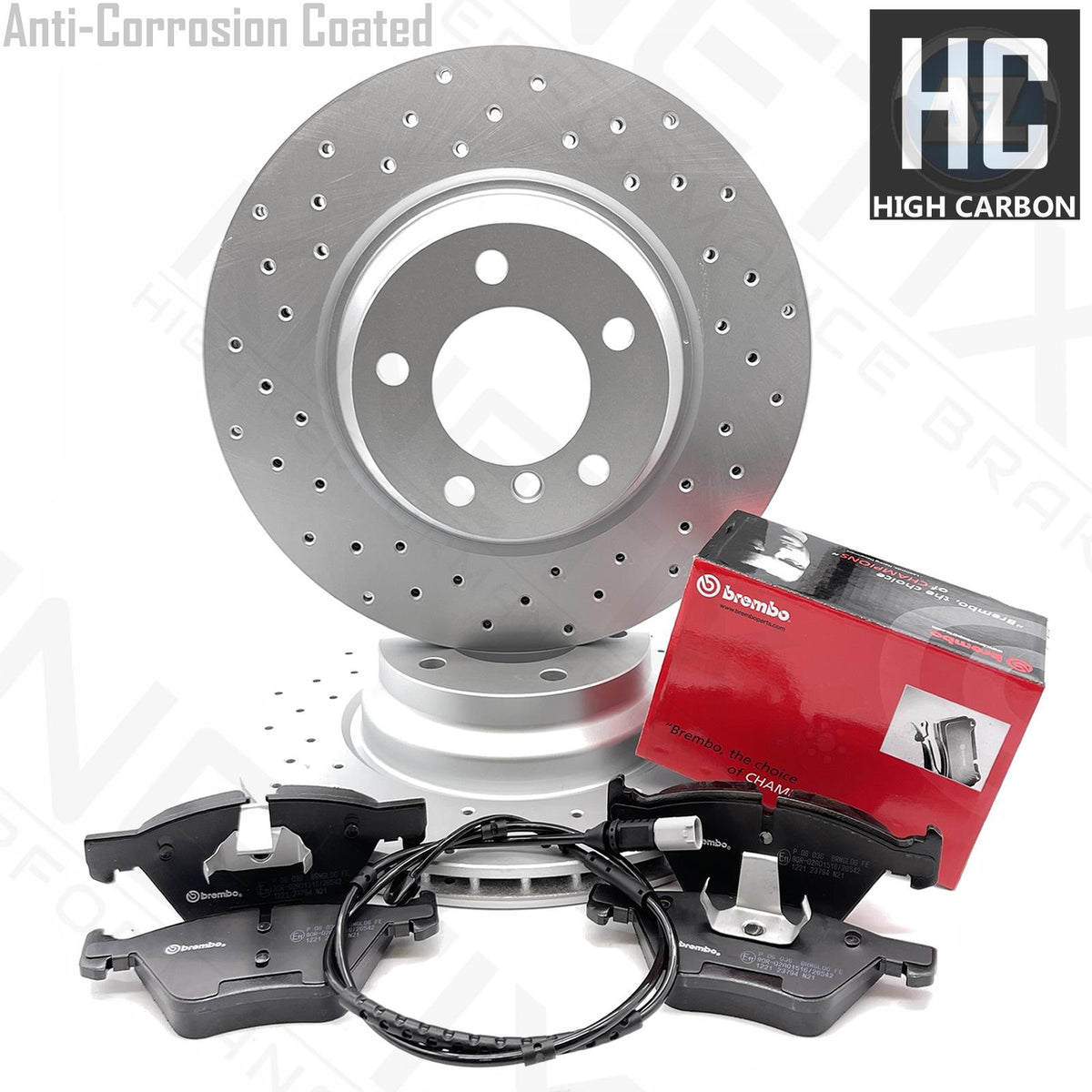 FOR BMW 1 SERIES 123d M SPORT FRONT DRILLED BRAKE DISCS BREMBO PADS WIRE 330mm