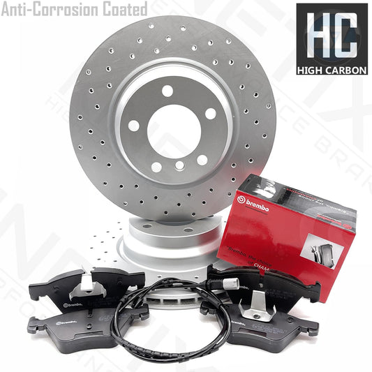 FOR BMW 1 SERIES 123d M SPORT FRONT DRILLED BRAKE DISCS BREMBO PADS WIRE 330mm