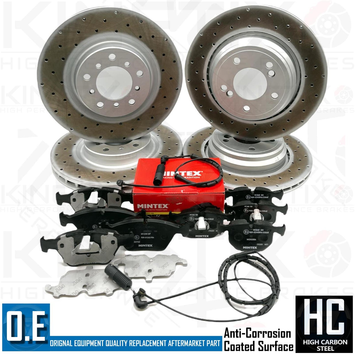 FOR BMW M3 E46 FRONT REAR DRILLED PERFORMANCE BRAKE DISCS MINTEX PADS SENSORS