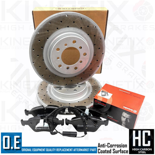 FOR BMW M3 E46 FRONT CROSS DRILLED PERFORMANCE BRAKE DISCS BREMBO PADS WIRE 325m