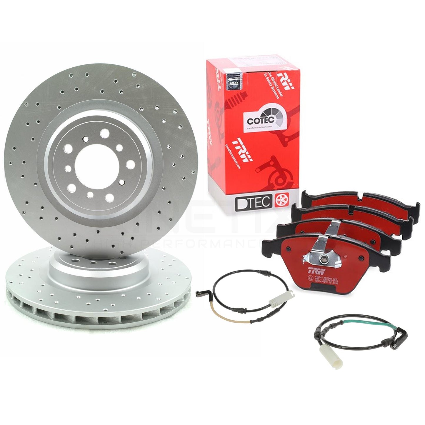 FOR BMW M3 E90 FRONT LEFT RIGHT DRILLED BRAKE DISCS DTEC PADS WIRE SENSORS 360mm