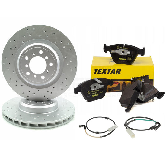 FOR BMW M3 E90 FRONT LEFT RIGHT DRILLED BRAKE DISCS TEXTAR PADS & SENSORS 360mm