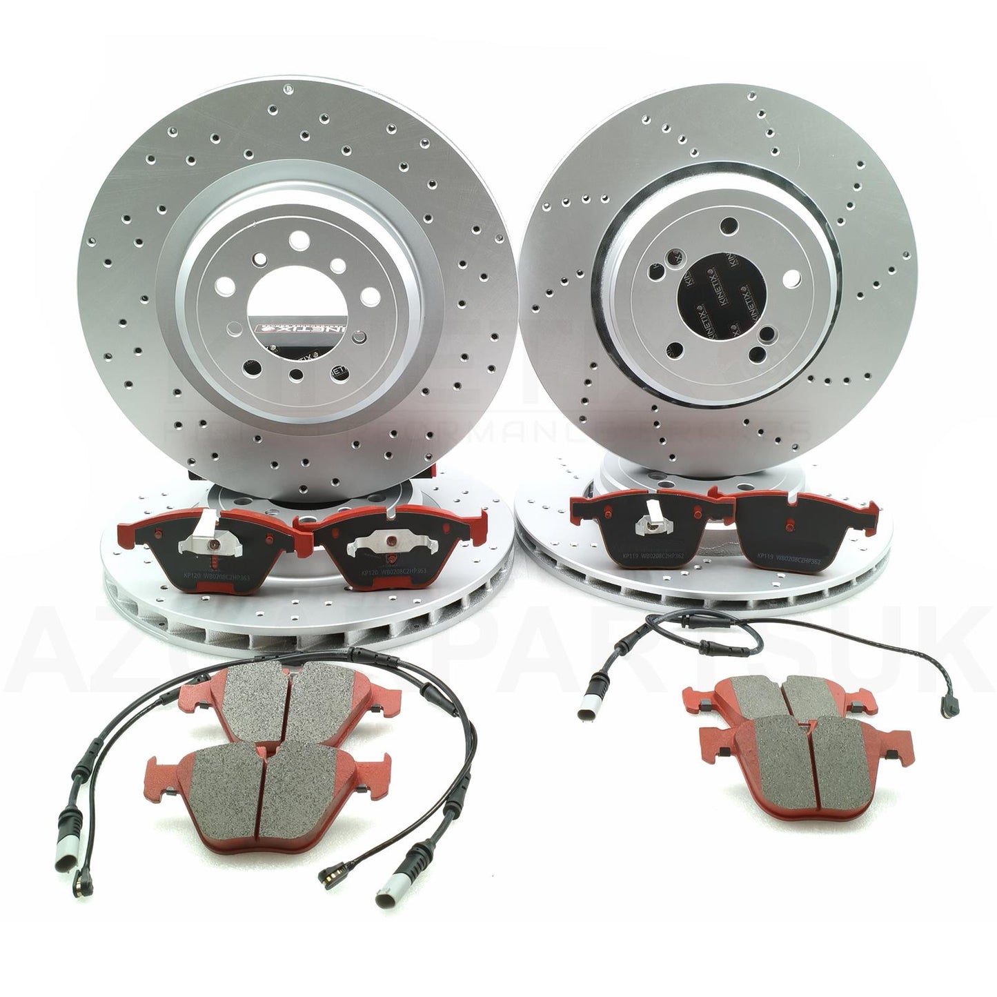 FOR BMW 1M E82 M3 E90 E92 E93 FRONT REAR BRAKE DISCS K44 CERAMIC RACING PADS & WEAR WIRE SENSOR LEADS 360mm 350mm