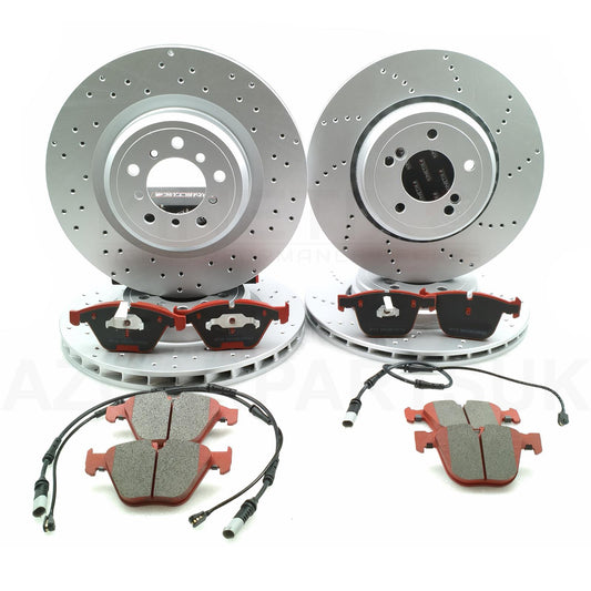 FOR BMW 1M E82 M3 E90 E92 E93 FRONT REAR BRAKE DISCS K44 CERAMIC RACING PADS & WEAR WIRE SENSOR LEADS 360mm 350mm