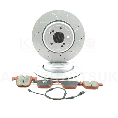 FOR BMW 1M E82 M3 E90 E92 E93 REAR LEFT RIGHT DRILLED PERFORATED BRAKE DISCS CERAMIC RACING PADS & WEAR WIRE SENSOR LEAD 350mm X 24mm