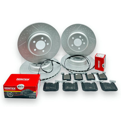 FOR BMW 340i F30 M SPORT FRONT REAR DIMPLED & GROOVED BRAKE DISCS MINTEX PADS