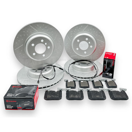FIT BMW 440i FRONT REAR DIMPLE GROOVED BRAKE DISCS BREMBO PADS WIRES 370mm 345mm