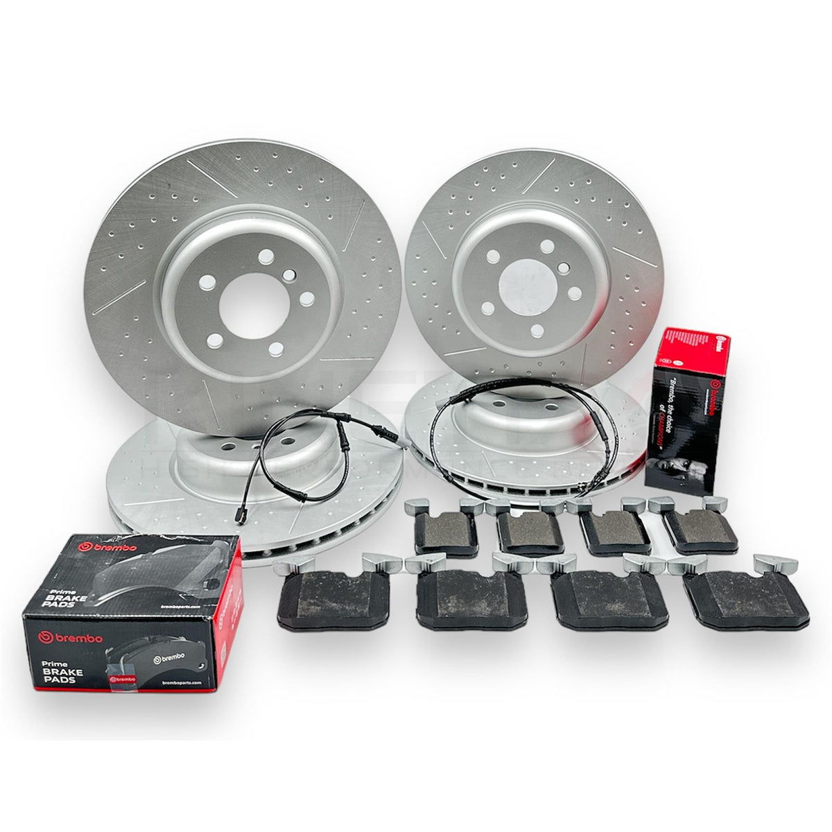 FOR BMW 335i DIMPLED GROOVE FRONT REAR BRAKE DISCS BREMBO PADS WIRES 370mm 345mm