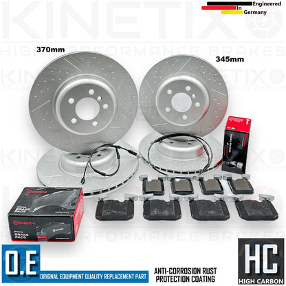 FOR BMW 335i DIMPLED GROOVE FRONT REAR BRAKE DISCS BREMBO PADS WIRES 370mm 345mm