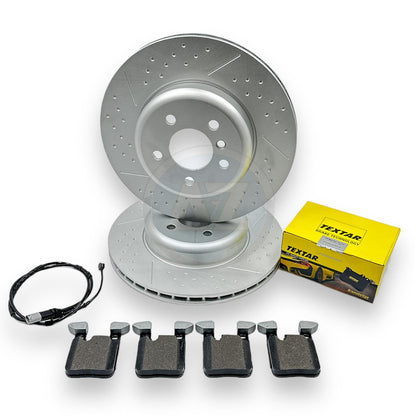 FOR BMW 330d F30 F31 M SPORT DIMPLED GROOVED REAR BRAKE DISCS TEXTAR PADS 345mm
