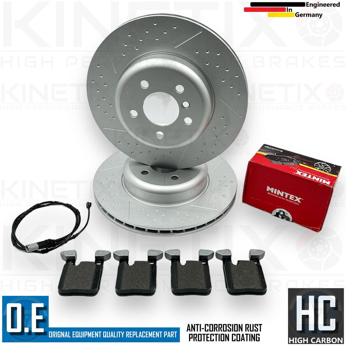 FOR BMW 435i M SPORT REAR DIMPLED GROOVED BRAKE DISCS MINTEX PADS WIRE 345mm